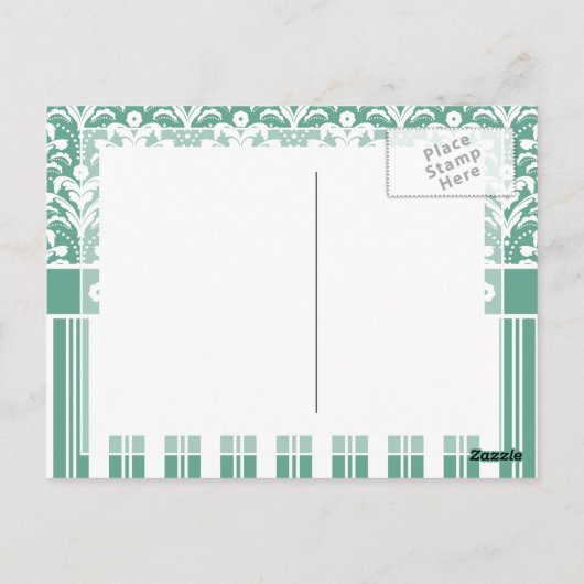 Elegant Zee Green Damask met je Monogram Briefkaart (Achterkant)