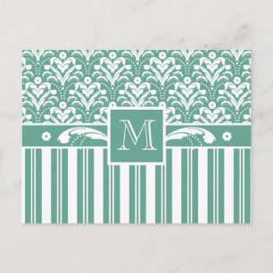 Elegant Zee Green Damask met je Monogram Briefkaart