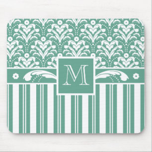 Elegant Zee Green Damask met je Monogram Muismat