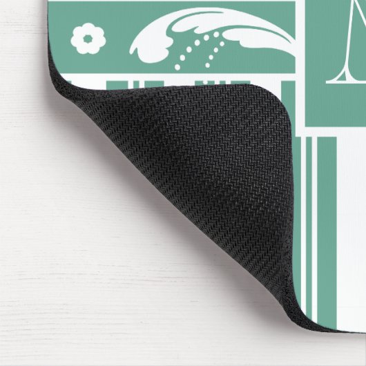 Elegant Zee Green Damask met uw Monogram Muismat (Hoek)