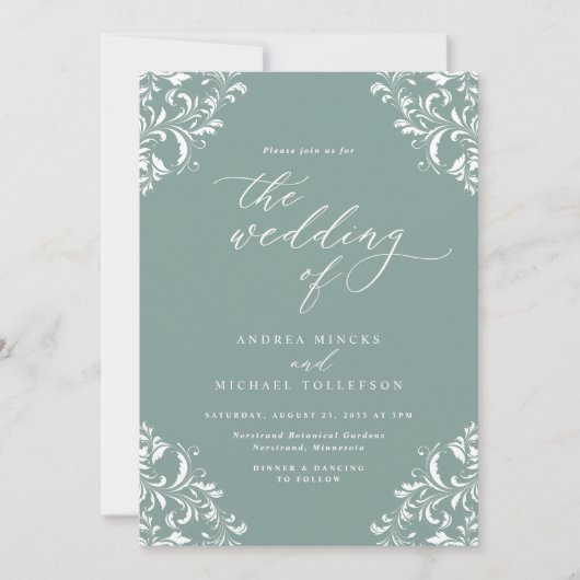 Elegant  Zee Green Wedding Invitation Kaart (Voorkant)