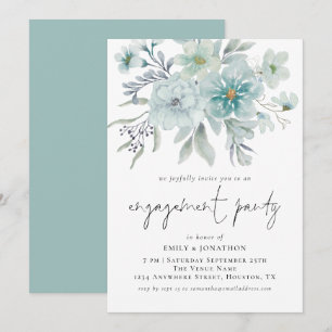 Elegant Zee Mist Blauwgroen Florals Engagement Par Kaart