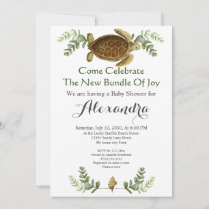 Elegant Zee Turtle Foliage Baby shower-uitnodiging