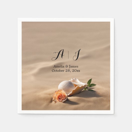 Elegant Zee Waves Zand Beach Bruiloft Servet (Voorkant)
