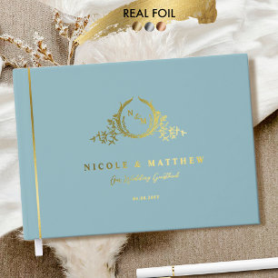 Elegant Zeeen glas en echte Folie monogram bruilof Gastenboek
