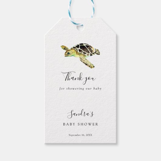 Elegant Zeeen Turtle Baby shower Eenvoudig Minimaa Cadeaulabel (Voorkant)