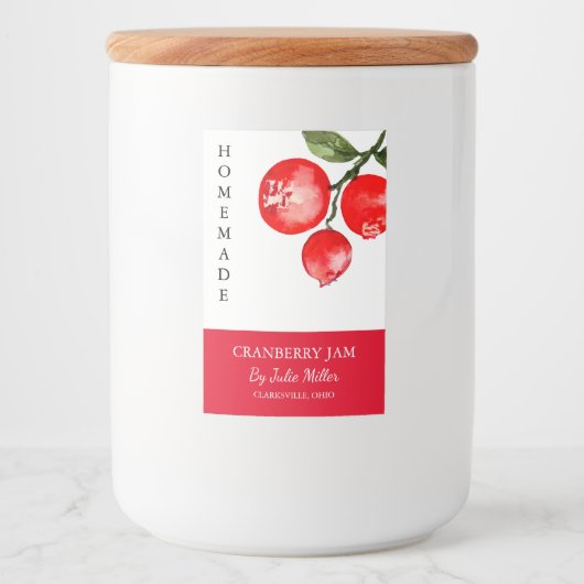 Elegant Zelfgemaakt Cranberry Jam Label Voedselcontainer Etiket (Voorkant)
