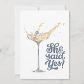 Elegant Zij Zei Ja Champagne Verloving Feest Kaart (Voorkant)