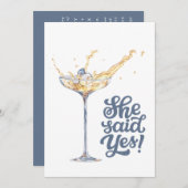 Elegant Zij Zei Ja Champagne Verloving Feest Kaart (Voorkant / Achterkant)
