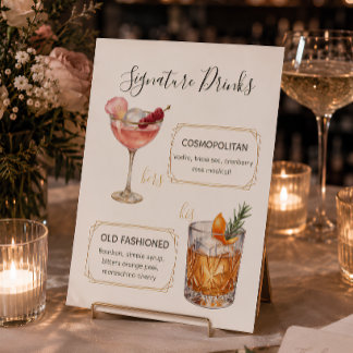 Elegant Zijn en Haar Signature Dranken Huwelijk Bo Reclamebord Met Voetstuk