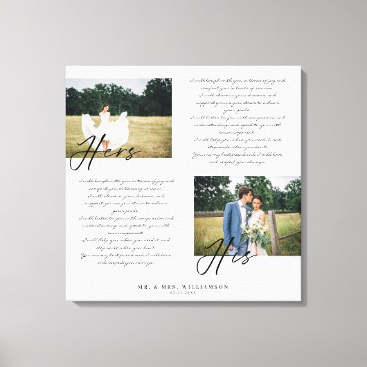 Elegant Zijn & Hers Wedding Vows Minimaal Twee Fot Canvas Afdruk (Voorkant)