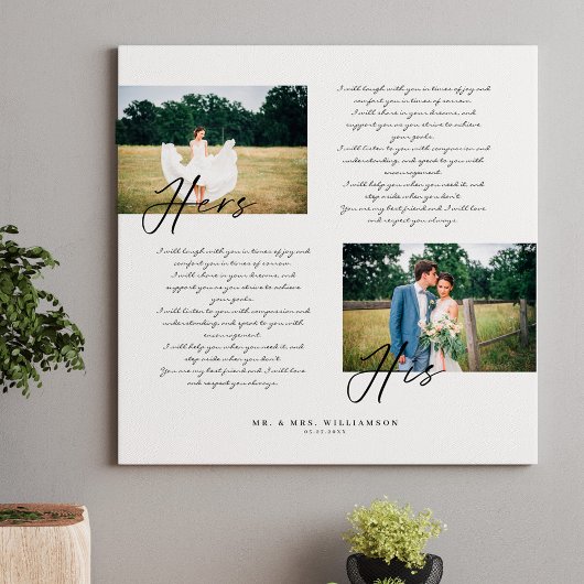 Elegant Zijn & Hers Wedding Vows Minimaal Twee Fot Canvas Afdruk
