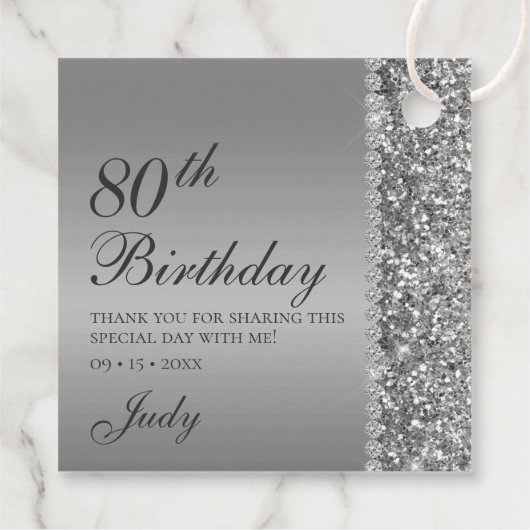 Elegant Zilver 80e Verjaardag Dank u Bedankjes Labels (Achterkant)