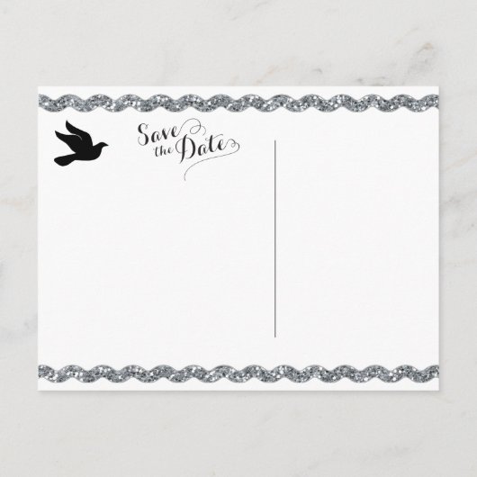 Elegant zilver Bewaar de datum met bruid Aankondigingskaart (Achterkant)