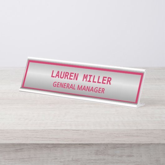 Elegant zilver en Bourgogne Bureau Naambordje (Voorkant)