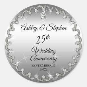 Elegant zilver en diamanten 25e Jubileum Ronde Sticker