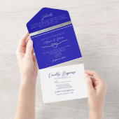 Elegant Zilver en Koninklijk Blauw Bruiloft All In One Uitnodiging (Afscheurbaar)