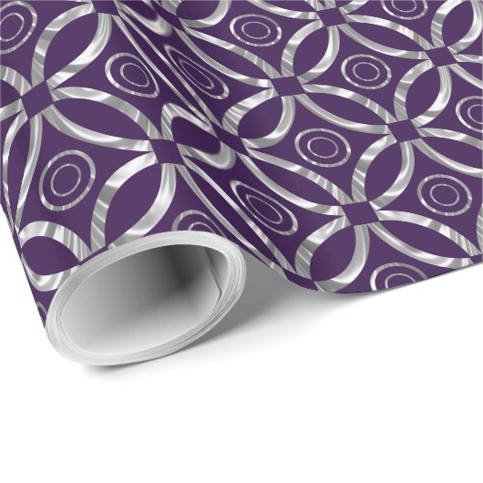 Elegant zilver en Paars geometrisch patroon Cadeaupapier (Rol Hoek)