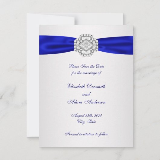 Elegant zilver en Royal Blue Save the Date (Achterkant)