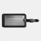 Elegant zilver en zwart monogrammen Bagagelabel (Achterkant horizontaal)