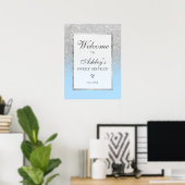 Elegant Zilver glitter ombre Blauw Zoet 16 Welkom Poster (Thuiskantoor)