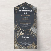 Elegant Zilver Goud Hemels Huwelijk All In One Uitnodiging (Binnen)