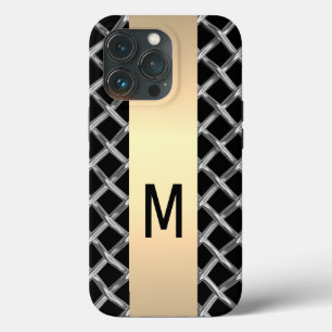 Elegant Zilver Goud Staal Metallic monogrammed iPhone 13 Pro Hoesje