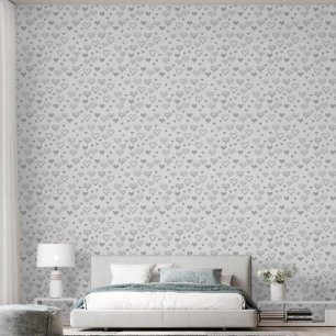 Elegant Zilver Grijs Decoratief Hartpatroon Behang