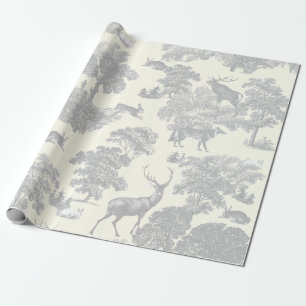 Elegant Zilver Grijs Wit Toile Deer Woodland Cadeaupapier
