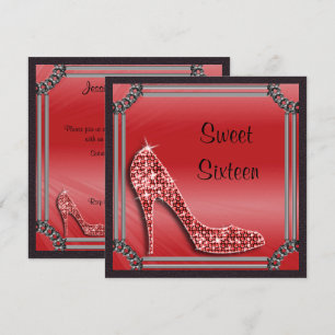 Elegant zilver ingelijst rood stiletto zoet 16 kaart