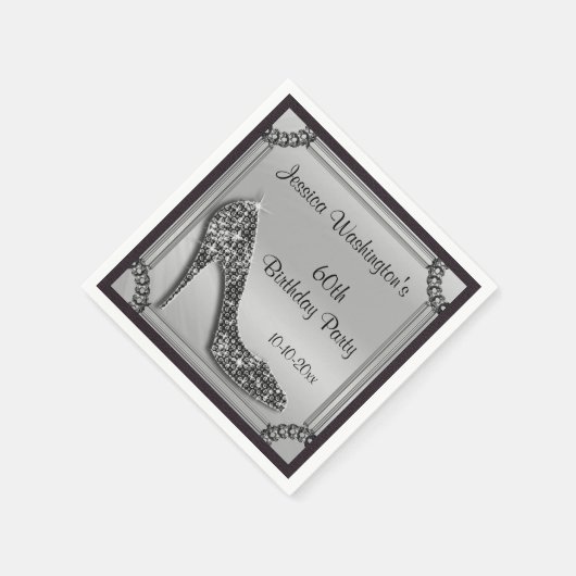 Elegant Zilver Ingelijste Zwarte Stiletto 60ste Ve Servetten (Hoek)