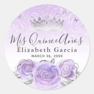 Elegant Zilver Licht Paars Sjabloon Quinceanera Ronde Sticker