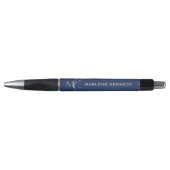 Elegant zilver monogram navyblauw logo pen (Voorkant)