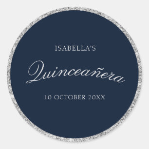 Elegant zilver & navy Quinceanera sticker