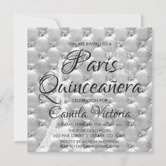 Elegant Zilver Paris Quinceañera Viering Kaart (Voorkant)