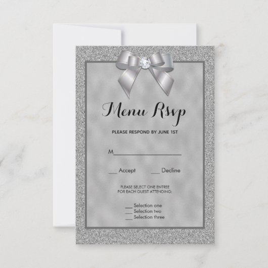 Elegant zilver & stijlvol glitter menu RSVP (Voorkant)