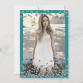 Elegant Zilver Turquoise Confetti Foto Zoet 16 Kaart (Achterkant)