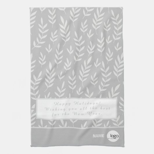 ELEGANT ZILVER WIT BLADBLAD FEESTDAGEN LOGO THEEDOEK (Verticaal)