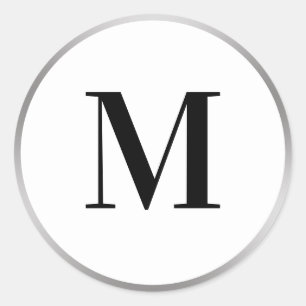 Elegant zilver wit en zwart initiaal monogram ronde sticker