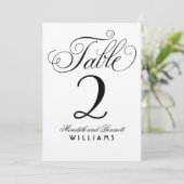 Elegant Zilver Zwart Script Bruiloft Tafel Nummer Kaart (Staand voorkant)