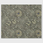 Elegant zilverachtig grijs, blauw & ivoor bloemen cadeaupapier (Vlak)