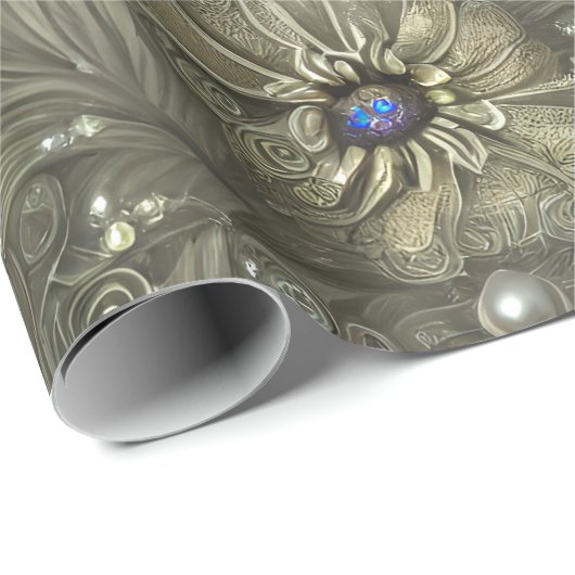 Elegant zilverachtig grijs, blauw & ivoor bloemen cadeaupapier (Rol Hoek)