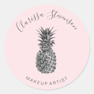 Elegant zilveranananas roze make-up ronde sticker