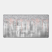 Elegant zilverdruppelglittermonogram bureaumat (Voorkant)