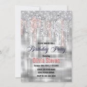 Elegant zilverdruppelglittermonogram kaart (Voorkant)