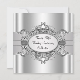 Elegant Zilveren 25-jarig Huwelijksjubileum Feest Kaart