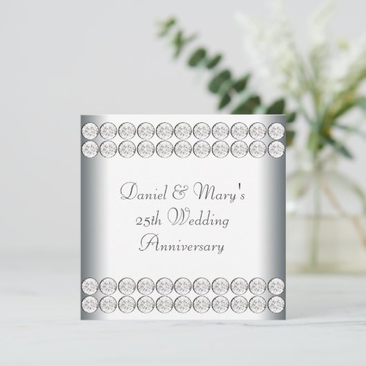 Elegant Zilveren 25e Huwelijksjubileum Kaart (Staand voorkant)