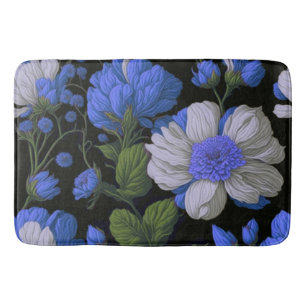 Elegant zilveren blauw wit elegante retro bloemen badmat