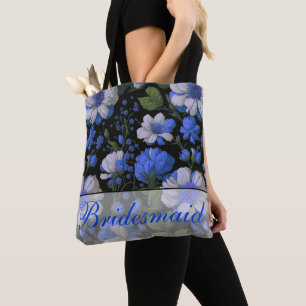 Elegant zilveren blauw wit elegante retro bloemen draagtas
