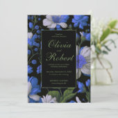 Elegant zilveren blauw wit elegante retro bloemen kaart (Staand voorkant)